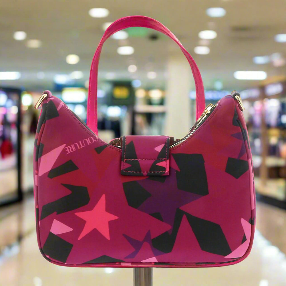 Versace Jeans Couture shoulder bag in pink with star pattern, synthetic material, stylish and trendy women's handbag.