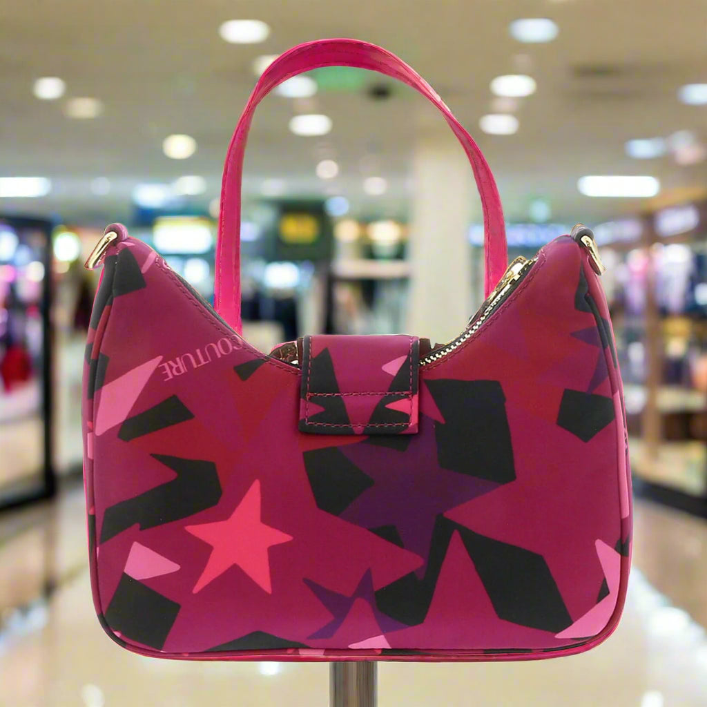 Versace Jeans Couture shoulder bag in pink with star pattern, synthetic material, stylish and trendy women's handbag.