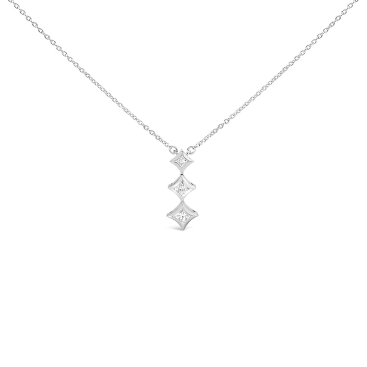 10K White Gold 1/5 Cttw Princess Cut Diamond 3 Stone Drop 18" Pendant Necklace (H-I Color, SI2-I1 Clarity)