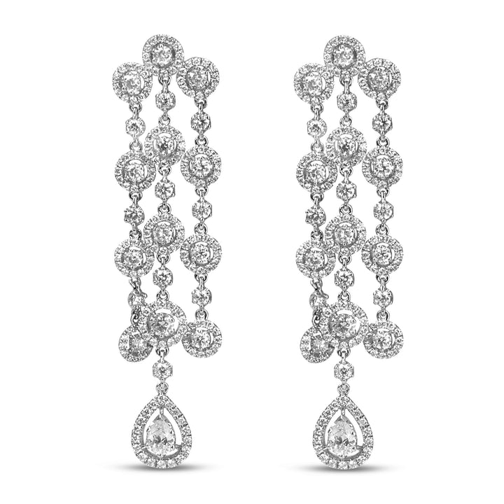 18K White Gold 4 3/4 Cttw Diamond Double Teardrop Waterfall Dangle Earrings (H-I Color, VS1-VS2 Clarity)
