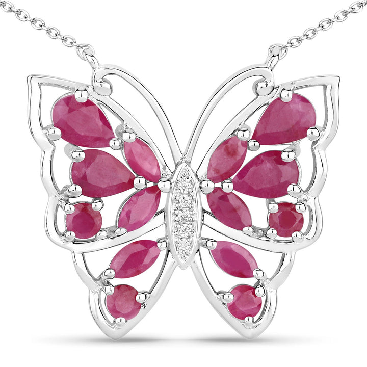 2.88 Carat Genuine Ruby and White Zircon .925 Sterling Silver Necklace