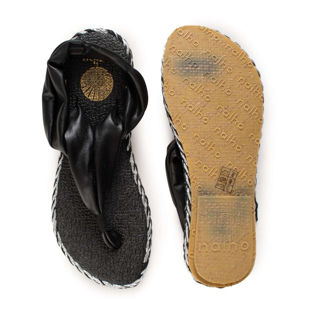 Nalho women's black fabric open toe Thong Sandals