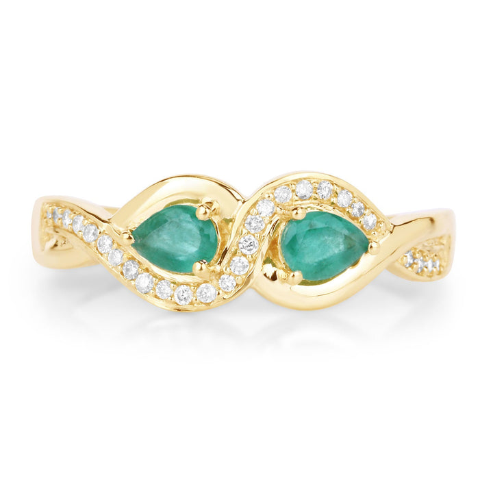 0.35 Carat Genuine Zambian Emerald and White Diamond 14K Yellow Gold Ring