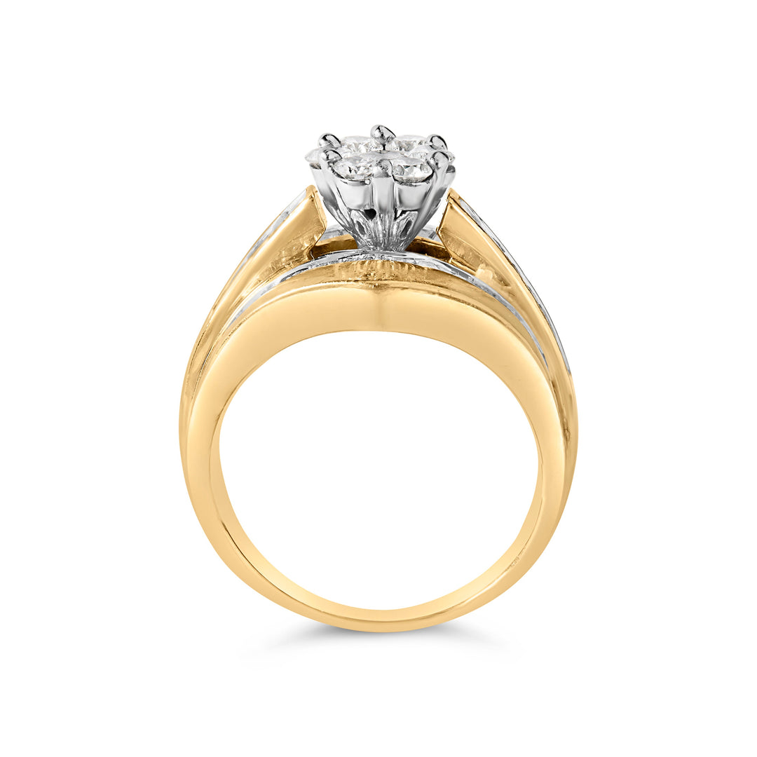 14K Yellow Gold 2-1/3 Cttw Diamond Cluster Channel Set Chevron Shaped Band Engagement Ring & Wedding Band Set (H-I Color, SI1-SI2 Clarity)- Size 5