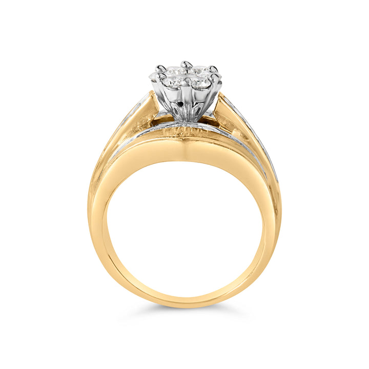14K Yellow Gold 2-1/3 Cttw Diamond Cluster Channel Set Chevron Shaped Band Engagement Ring & Wedding Band Set (H-I Color, SI1-SI2 Clarity)- Size 5
