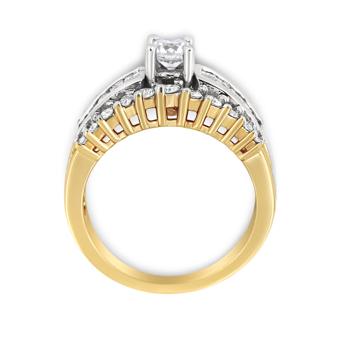 14K Yellow and White Gold 1 1/2 Cttw Round and Princess-Cut Diamond Band Ring (H-I Color, SI2-I Clarity)