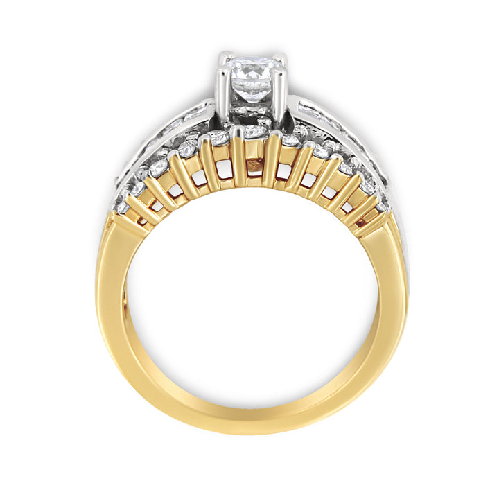 14K Yellow and White Gold 1 1/2 Cttw Round and Princess-Cut Diamond Band Ring (H-I Color, SI2-I Clarity)