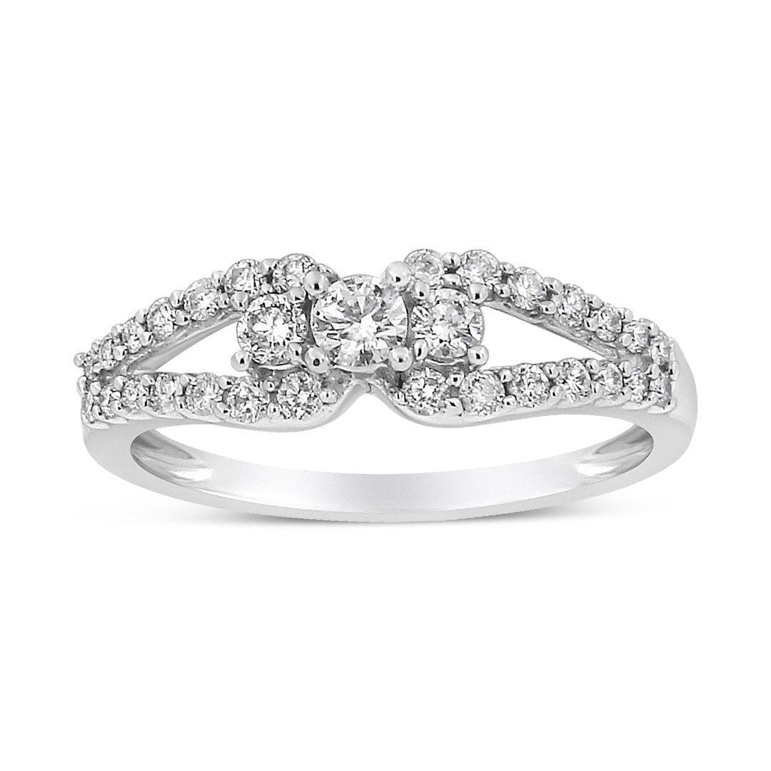 10K White Gold 1/2 Cttw Round Cut Diamond Three Stone Split Shank Band Ring (H-I Color, SI1-SI2 Clarity) - Size 6
