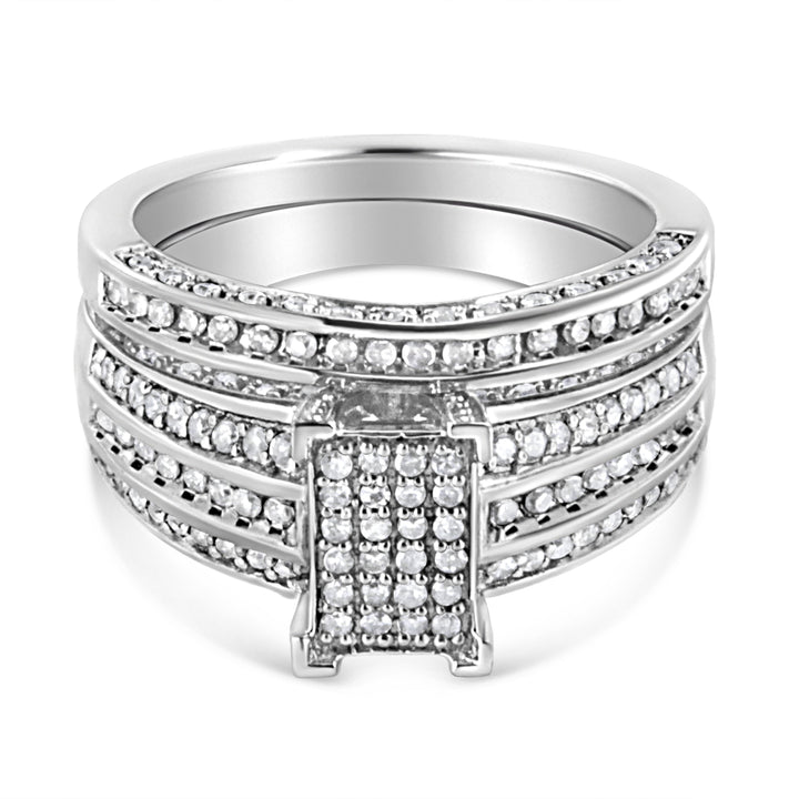.925 Sterling Silver 3/4 Cttw Prong Set Round Diamond Composite Engagement Ring and Band Set (I-J Color, I3 Clarity) - Size 6.5