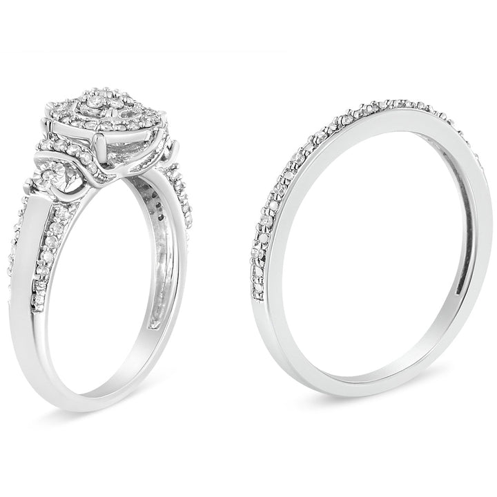 .925 Sterling Silver 1/3 Cttw Diamond 7 Stone Cluster and Halo Engagement Ring and Wedding Band Set (I-J Color, I1-I2 Clarity) - Size 7