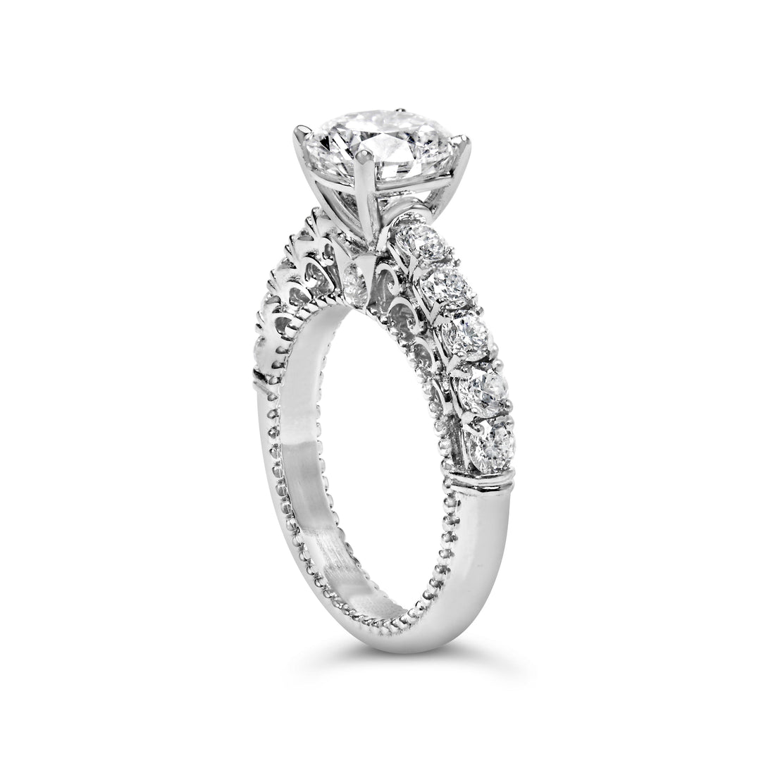 14K White Gold 3 1/5 Cttw Lab Grown Diamond Vintage Style Engagement Ring - Size 7
