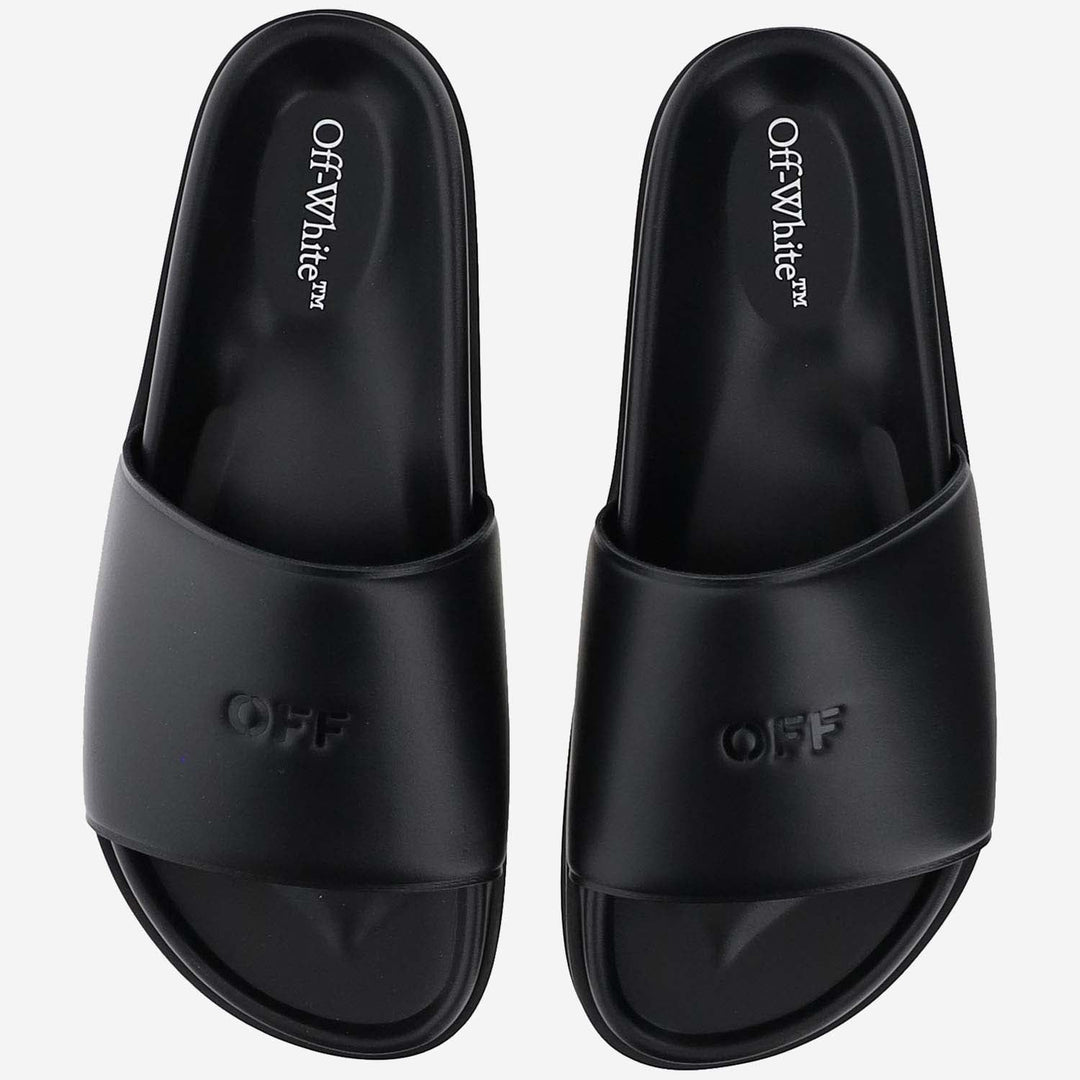 Off White Leather Slippers With Logo