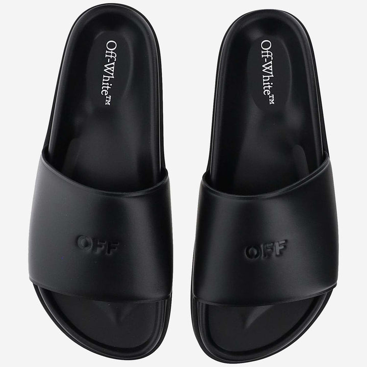 Off White Leather Slippers With Logo