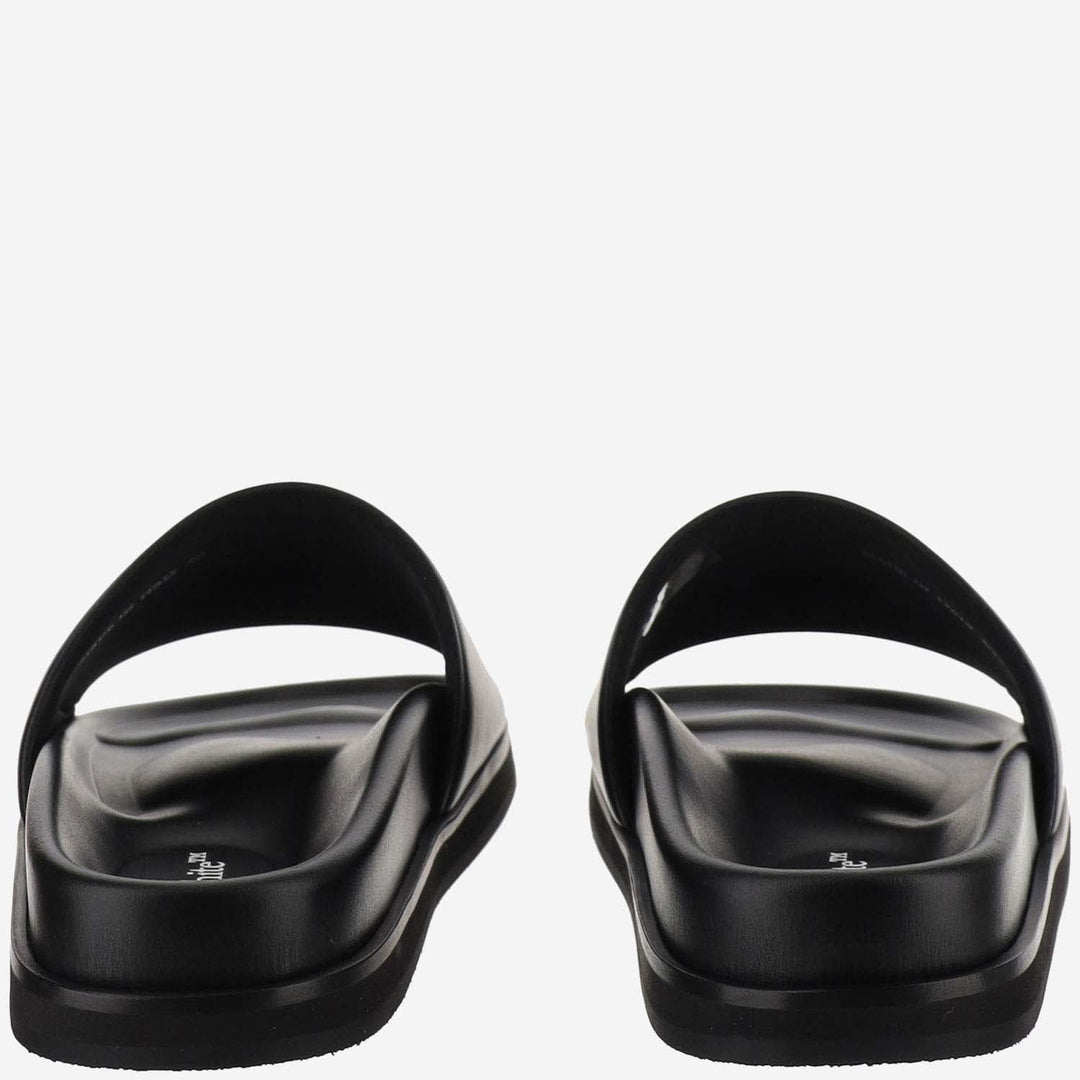 Off White Leather Slippers With Logo