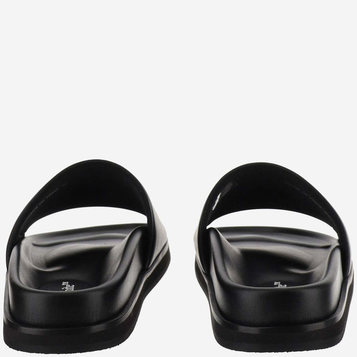 Off White Leather Slippers With Logo
