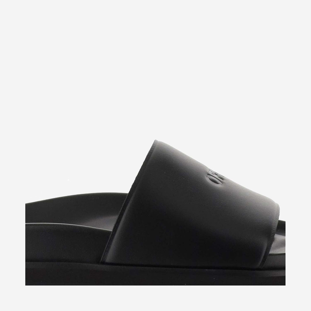 Off White Leather Slippers With Logo