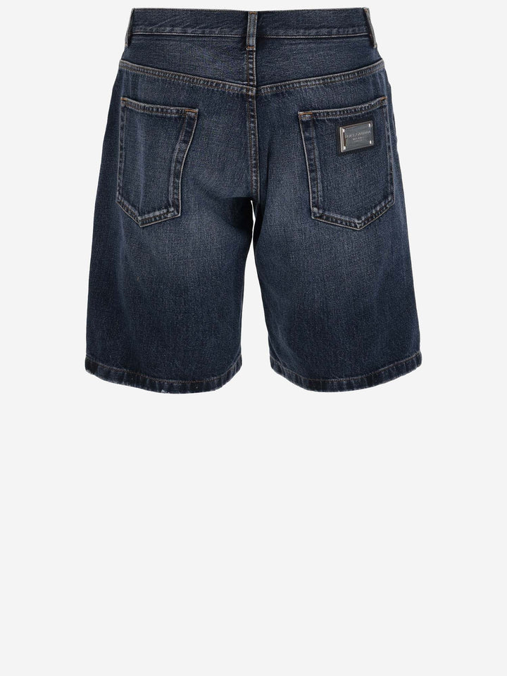Dolce &amp; Gabbana Cotton Denim Short Pants With Logo Plaque