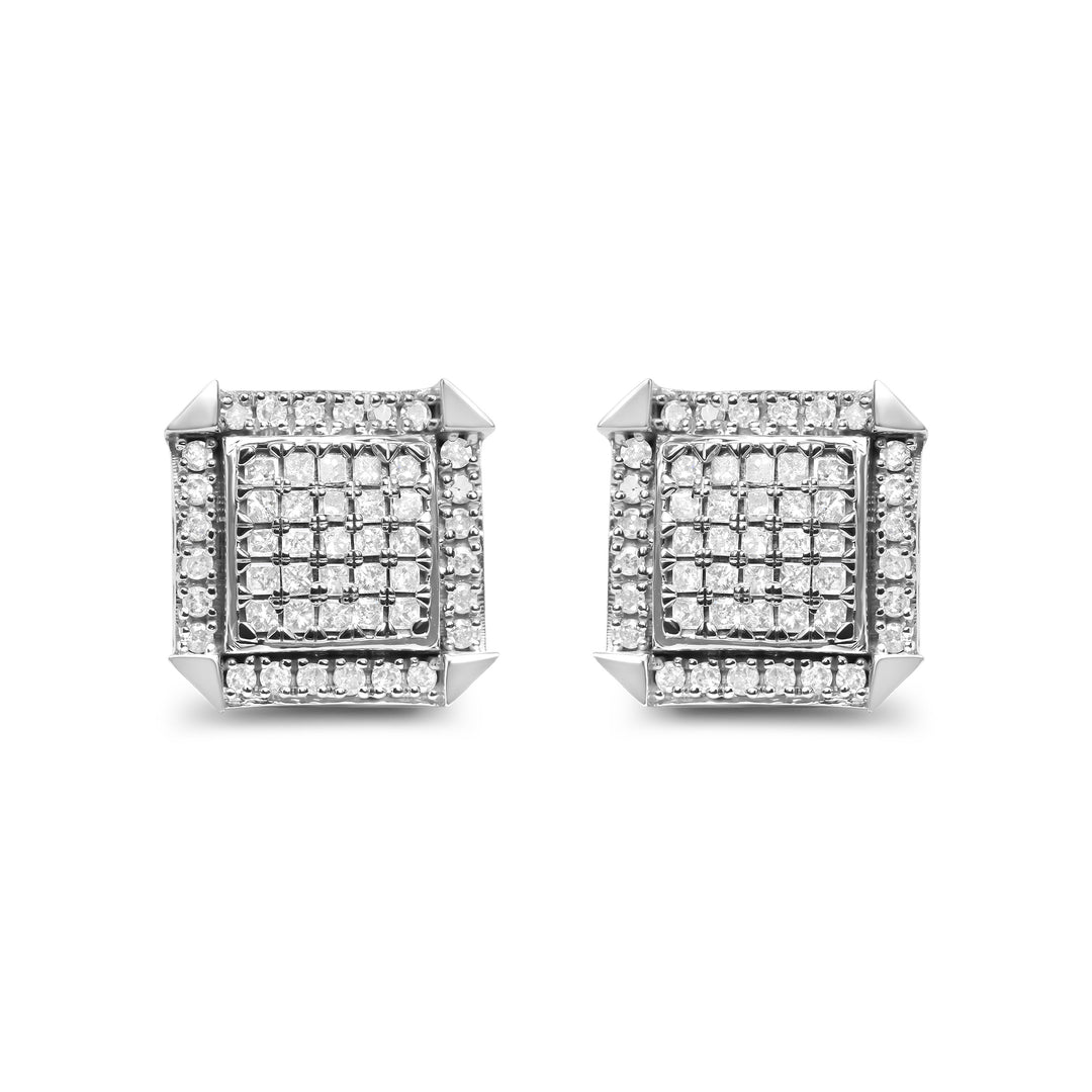 10K White Gold 1.0 Cttw Diamond  Composite with Halo Stud Earrings (H-I Color, I1-I2 Clarity)