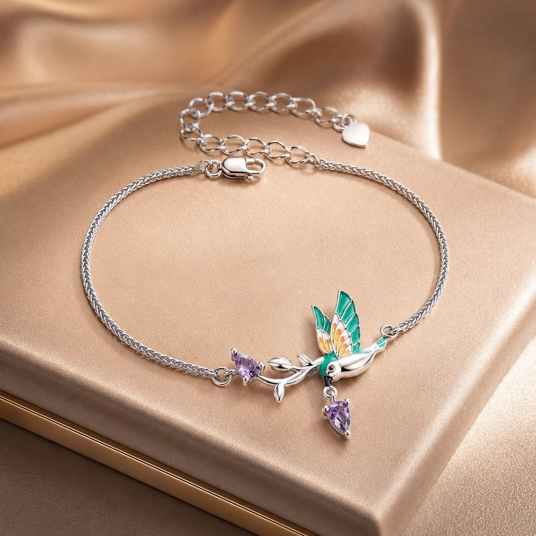 925 Sterling Silver Enamel Plated Platinum Bracelet with CZ, Adjustable Length for Women