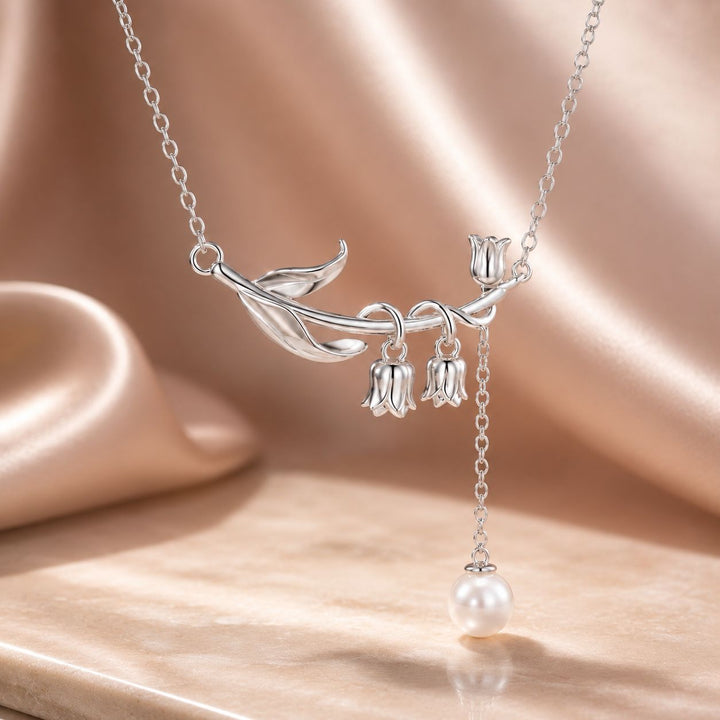 925 Sterling Silver Necklace with Quality Shell Pearl &amp; Platinum Plating, 380mm Length for Women