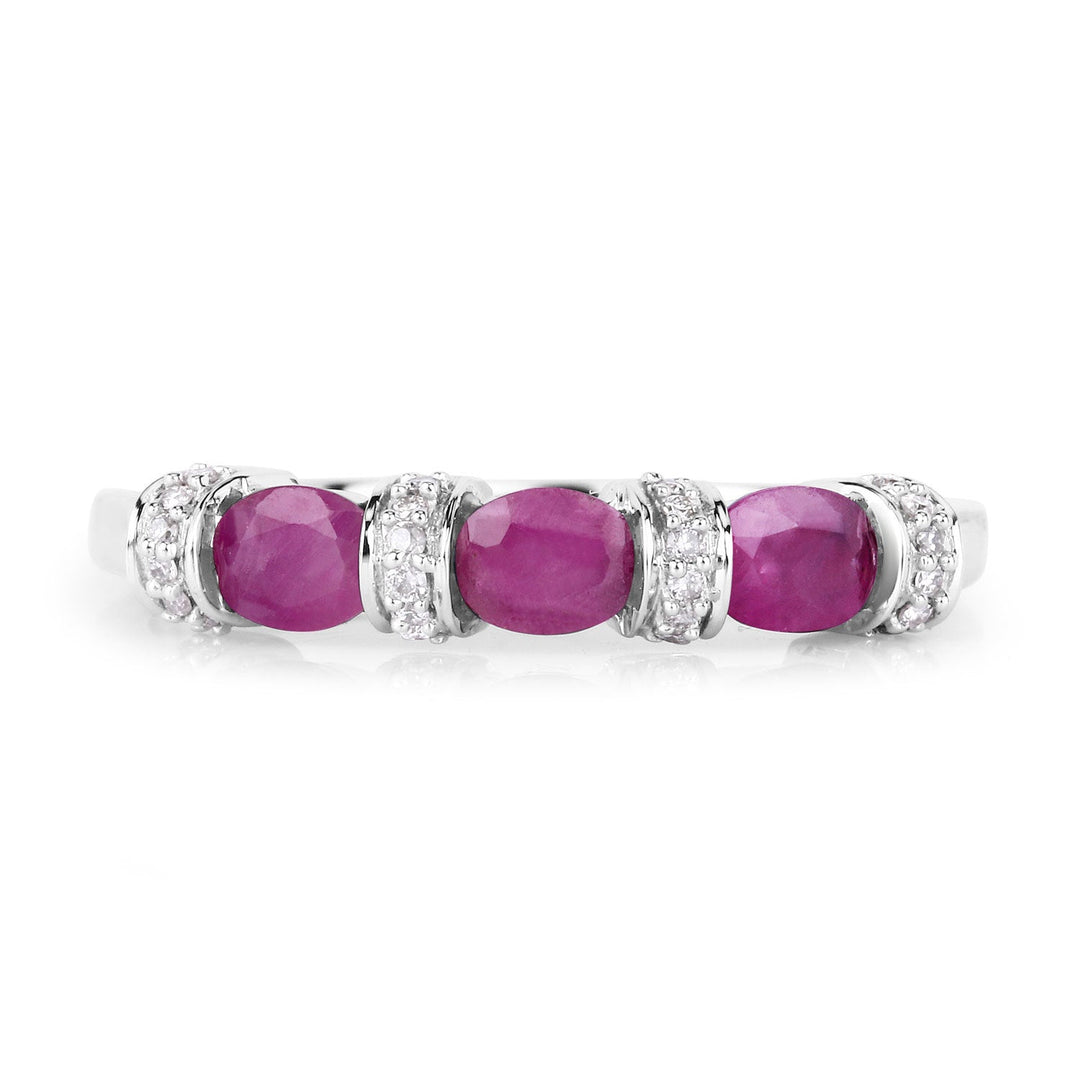 0.73 Carat Genuine Ruby and White Diamond 14K White Gold Ring
