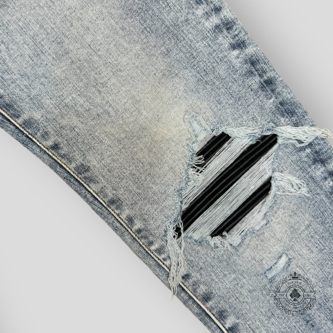 Amiri MX1 Leather Patch Jeans in Stone Indigo