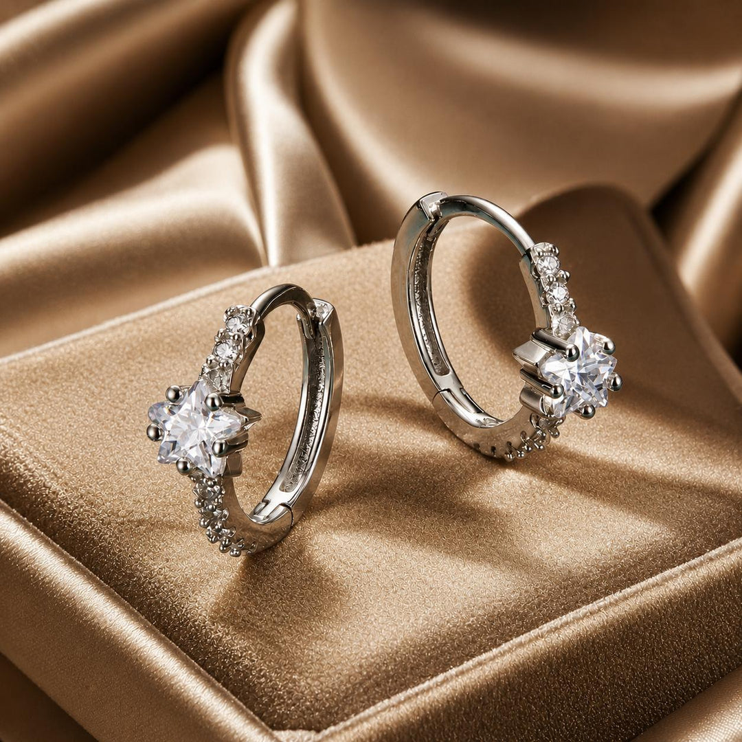 925 Sterling Silver Earrings with Pavé Setting CZ, Platinum Plated, 1.3x0.4cm, for Women