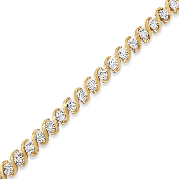 14K Yellow Gold Plated .925 Sterling Silver 1/2 Cttw Round Miracle-Set Diamond S-Curve Tennis Bracelet (I-J Color, I3 Clarity) - 7"