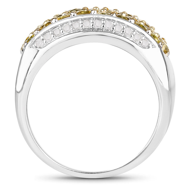 1.91 Carat Genuine Yellow Diamond and White Diamond .925 Sterling Silver Ring