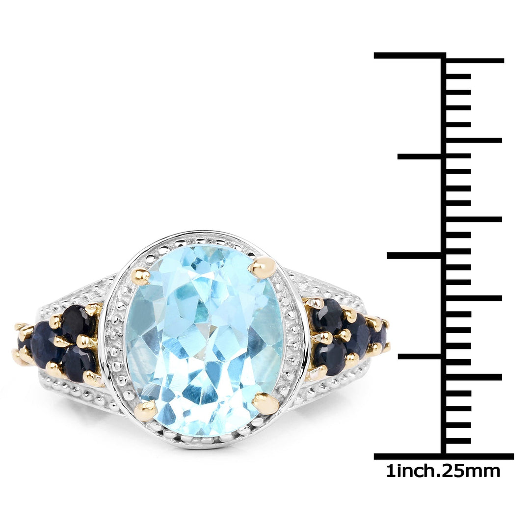 14K Yellow Gold Plated 5.80 Carat Genuine Blue Topaz &amp; Blue Sapphire .925 Sterling Silver Ring