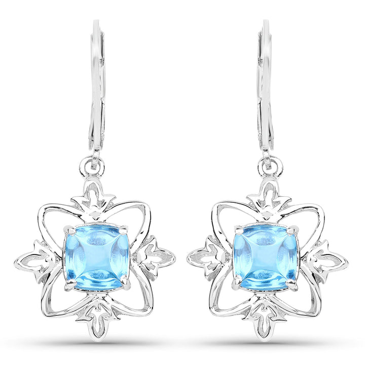5.30 Carat Genuine Swiss Blue Topaz .925 Sterling Silver Earrings