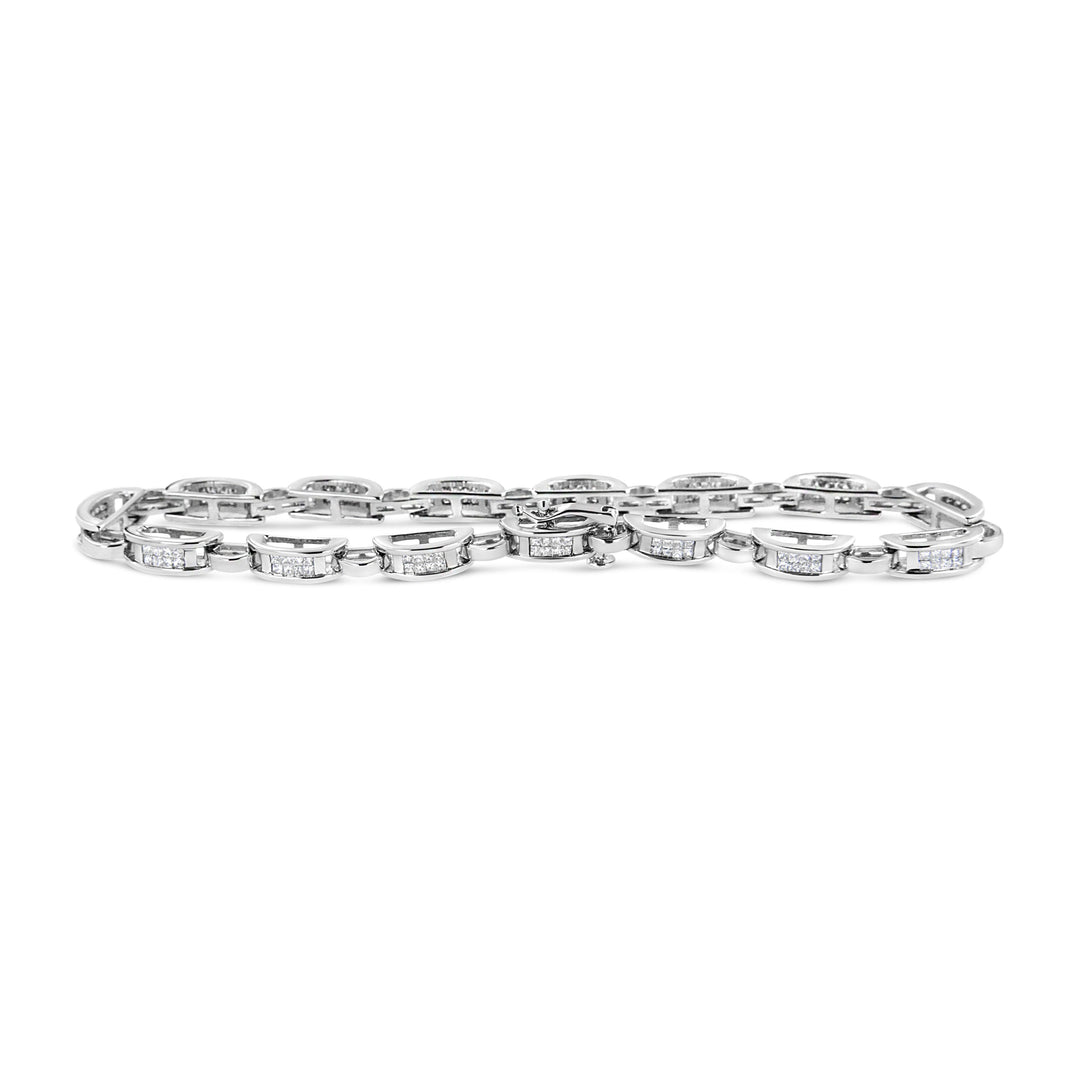 14K White Gold 1.00 Cttw Princess-Cut Diamond Link Bracelet (I-J Color, I1-I2 Clarity) - Size 7.25