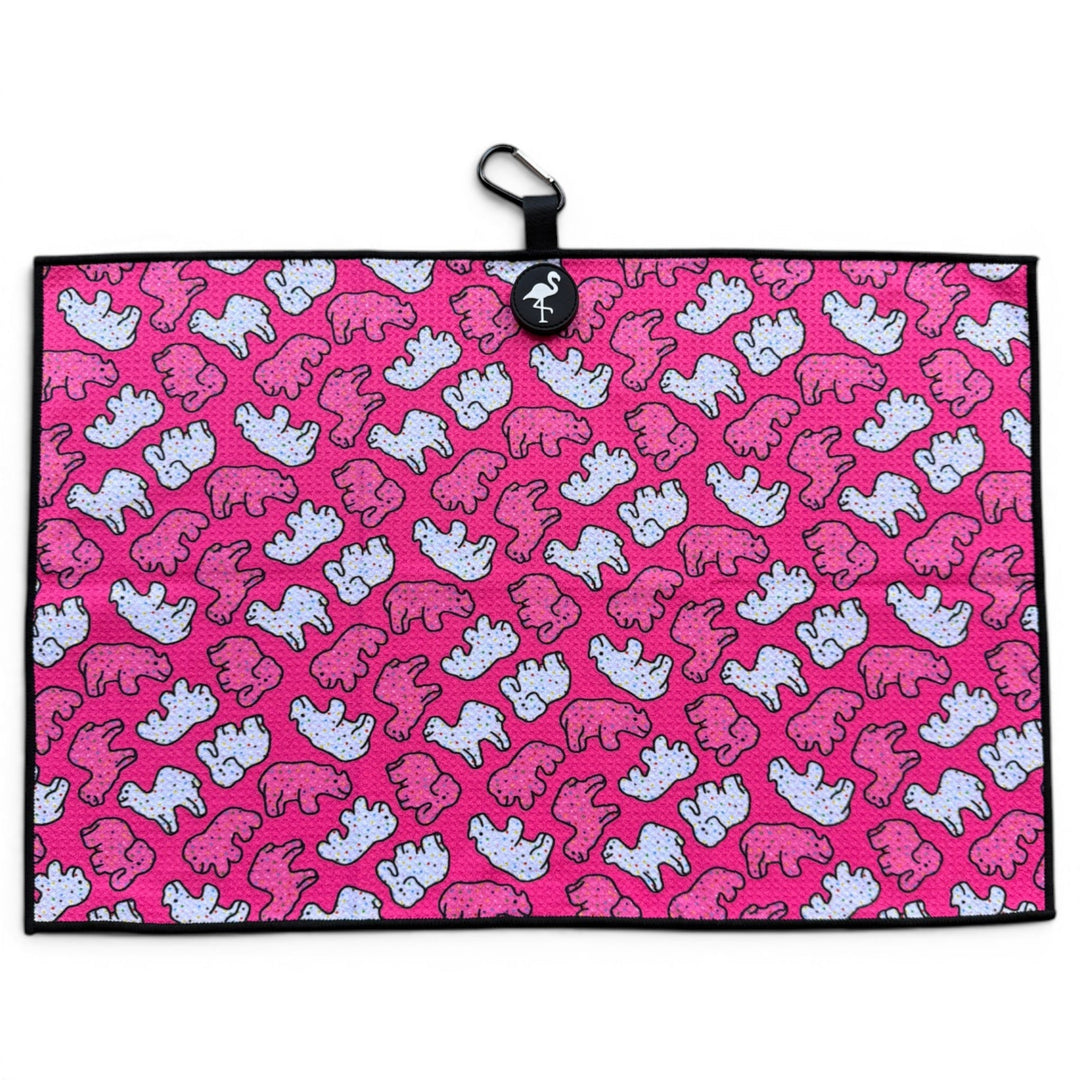 Frosted Animal Cookie Golf Towel | 24” x 16” Microfiber Towel | Magnetic Clip &amp; Carabiner | Premium Golf Accessory