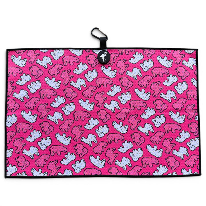 Frosted Animal Cookie Golf Towel | 24” x 16” Microfiber Towel | Magnetic Clip &amp; Carabiner | Premium Golf Accessory