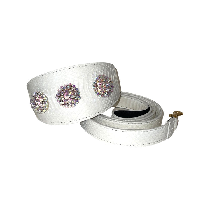 Stunning Matte White 3” Wide Style Collar &amp; Leash Set, With Our Custom Swarovski Rivets