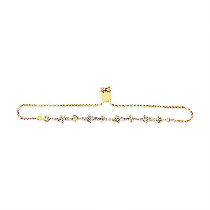 14K Yellow Gold Plated .925 Sterling Silver Diamond Accent Heart and Wave Link Bolo Bracelet (I-J Color, I2-I3 Clarity) - 6" to 9" Adjustable