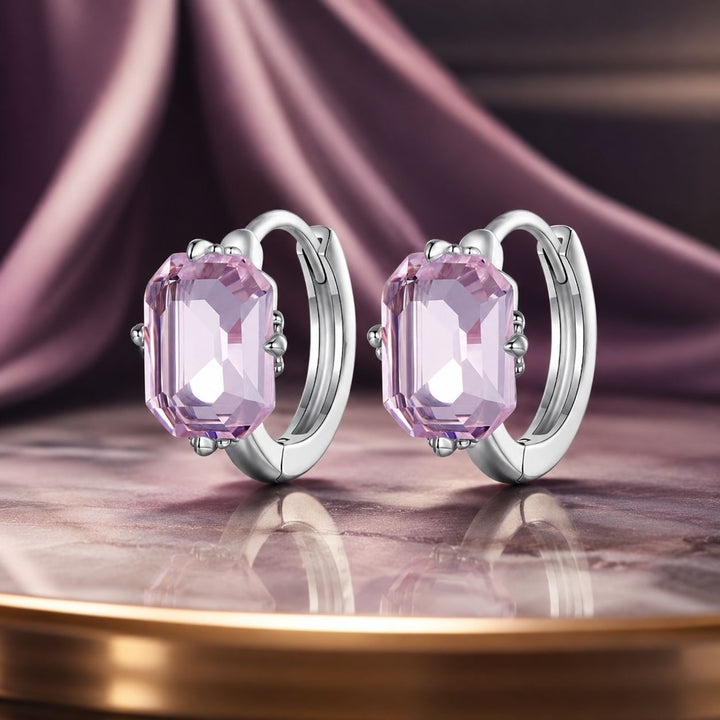 925 Sterling Silver Earrings with Transparent Glass, 12x7mm, for Women