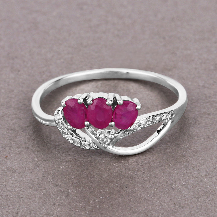 0.71 Carat Genuine Ruby and White Diamond 14K White Gold Ring