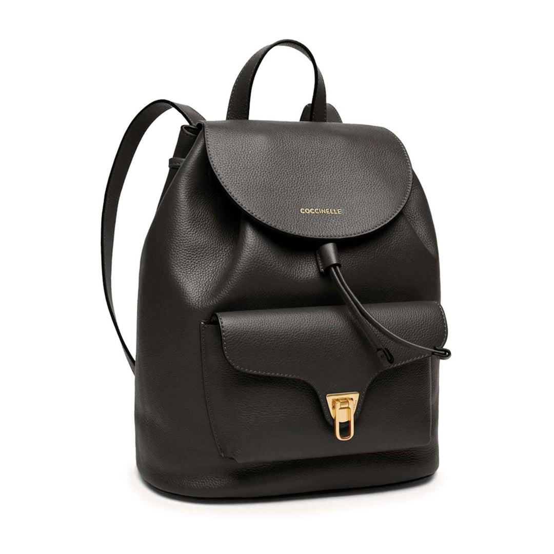 Coccinelle women's black leather logo embossed Rucksacks
