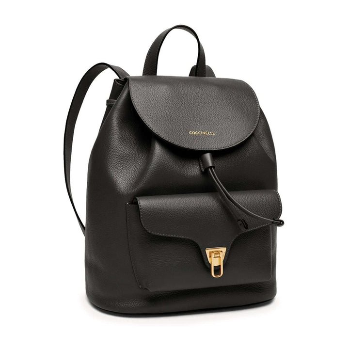 Coccinelle women's black leather logo embossed Rucksacks