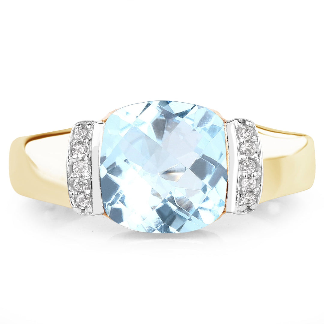 14K Yellow Gold Plated 3.62 Carat Genuine Blue Topaz &amp; White Topaz .925 Sterling Silver Ring