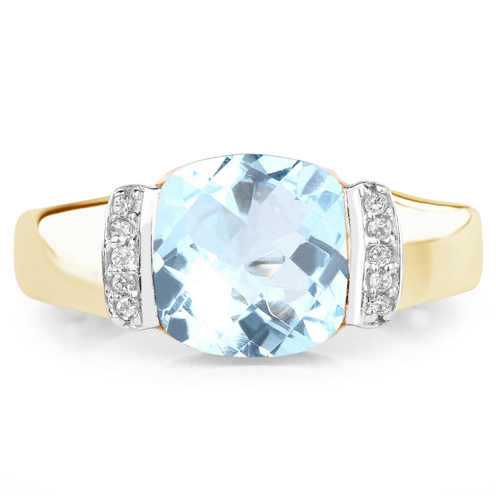 14K Yellow Gold Plated 3.62 Carat Genuine Blue Topaz &amp; White Topaz .925 Sterling Silver Ring