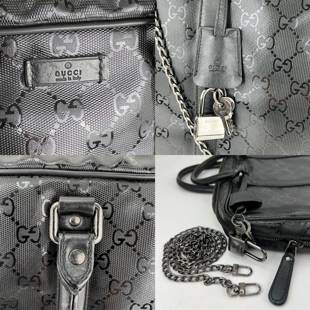 Gucci Briefcase GG Imprime Coated Canvas Black Monogram Business Bag Preowned - close-up of texture and details.
