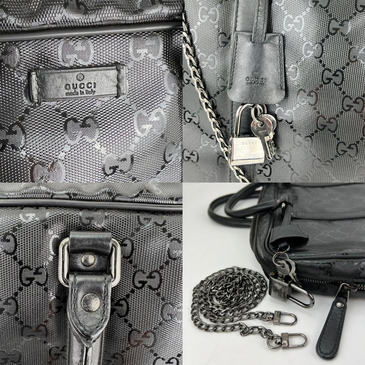 Gucci Briefcase GG Imprime Coated Canvas Black Monogram Business Bag Preowned - close-up of texture and details.
