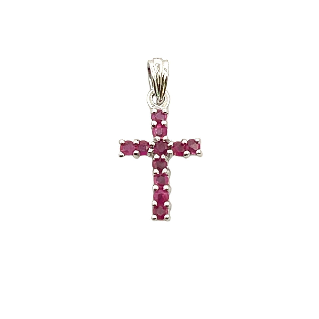 .21ct Ruby Cross Religious Pendant 10KT White Gold