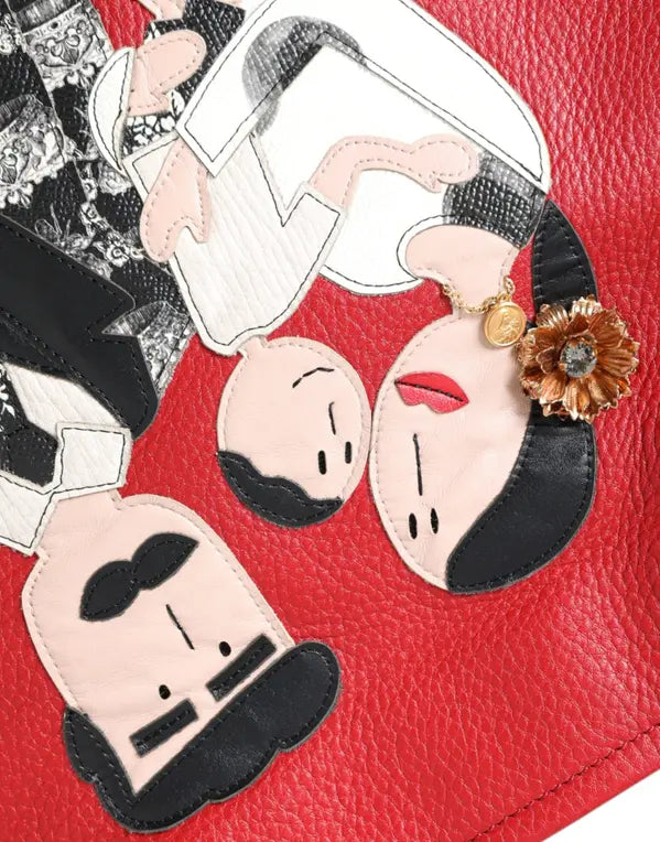Dolce & Gabbana RED LEATHER #DGFAMILY PATCH SHOPPING TOTE BAG