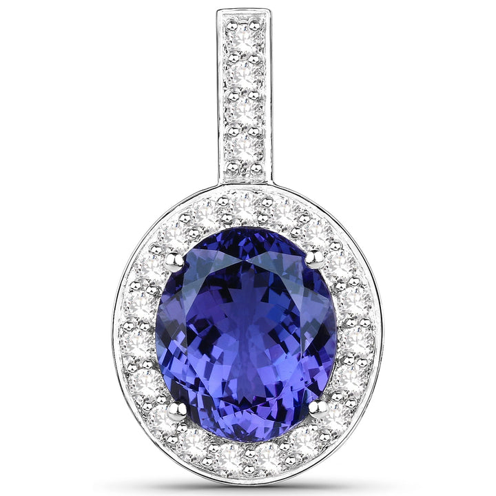 10.15 Carat Genuine Tanzanite and White Diamond 18K White Gold Pendant