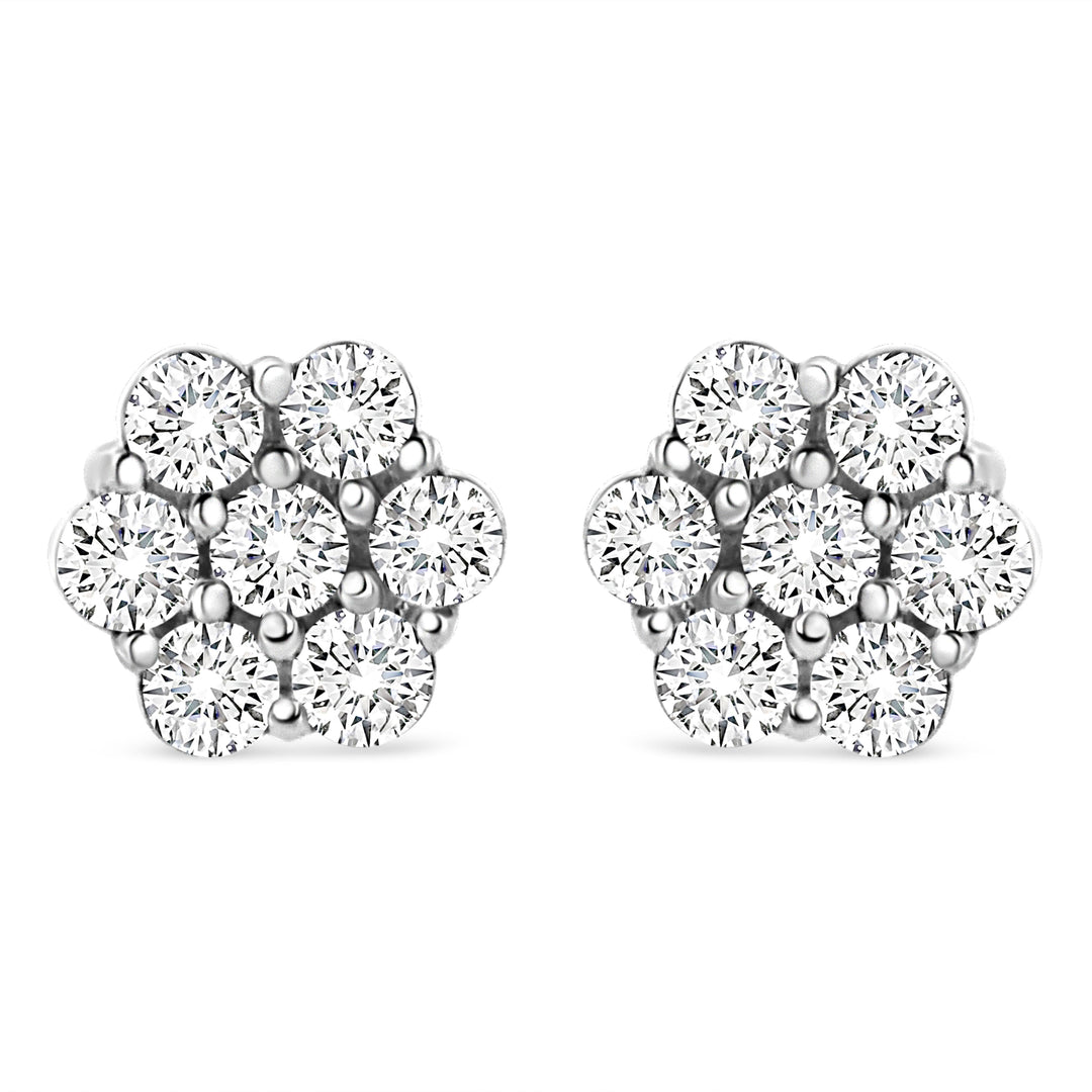 14K White Gold 1/2 cttw Round-Cut Diamond Floral Stud Earrings (I-J Color, SI2-I1 Clarity)