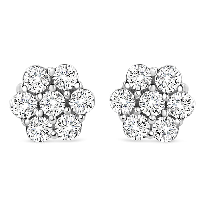 14K White Gold 1/2 cttw Round-Cut Diamond Floral Stud Earrings (I-J Color, SI2-I1 Clarity)