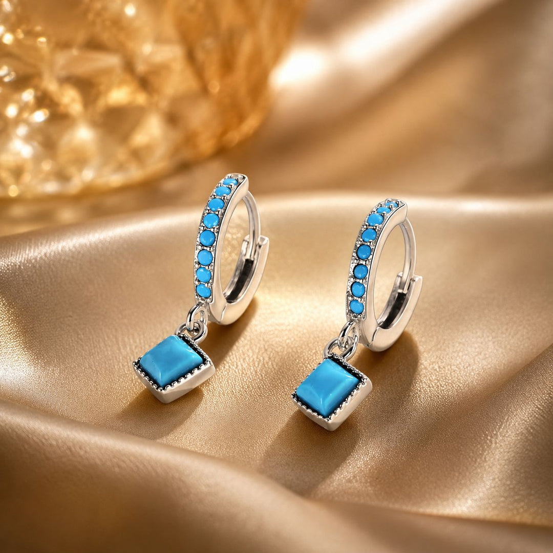 S925 Sterling Silver Turquoise Earrings - 2.1*0.7cm for Women